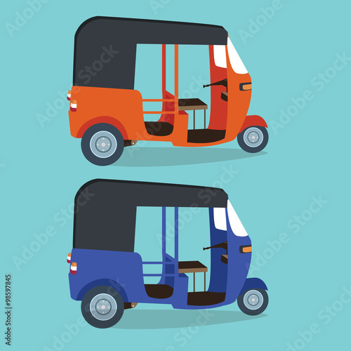 bajaj bajai indonesia transportaion drawing flat vector illustration jakarta urban icon transport orange blue