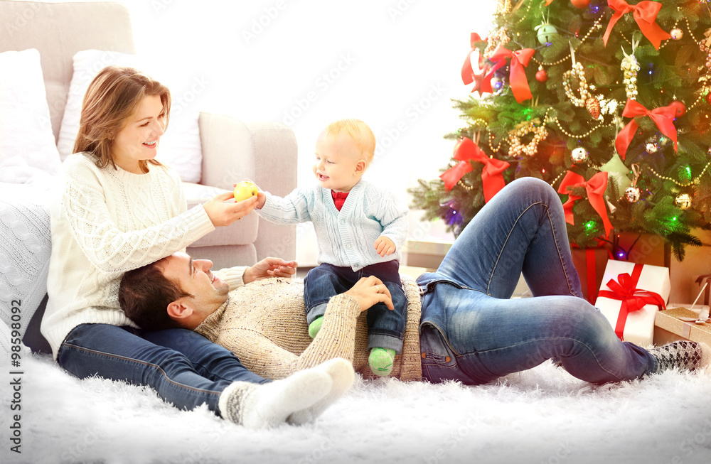 Christmas family portrait in home holiday living room Christmas family portrait in home holiday living room