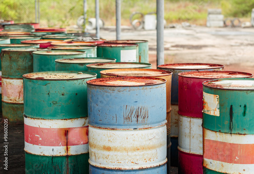 The old rusty oil barrel set.