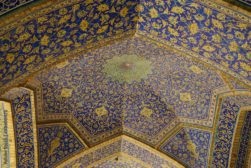 Interior of the Imam Mosque viewed from the entrance in Isfahan,