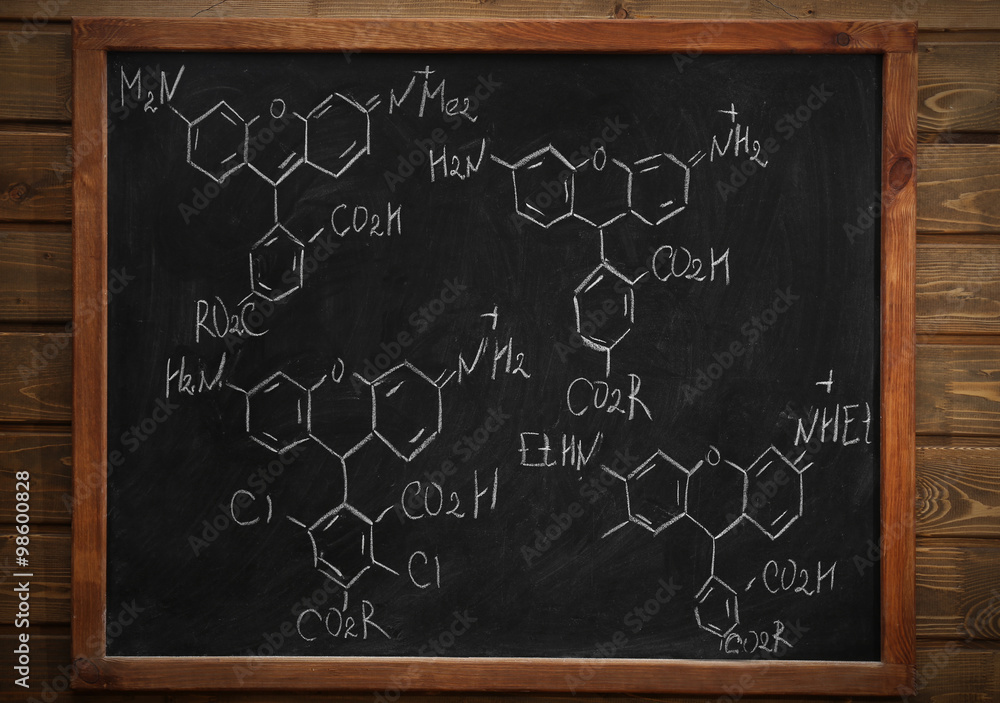 Fototapeta premium School blackboard with formulas on a brick wall