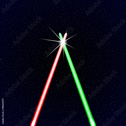 Two light rays on stars background