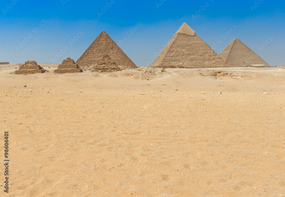 pyramids with a beautiful sky of Giza in Cairo, Egypt.