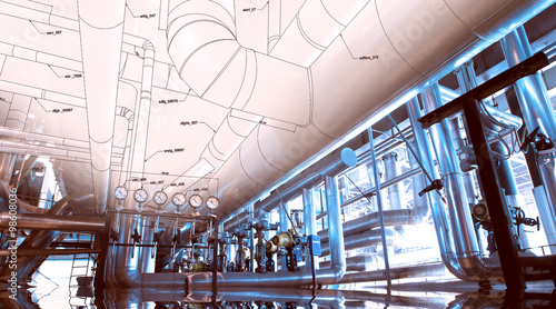 Foto Industrial factory with sketch and reflection