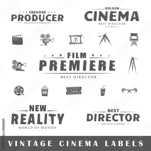 Set of vintage cinema labels
