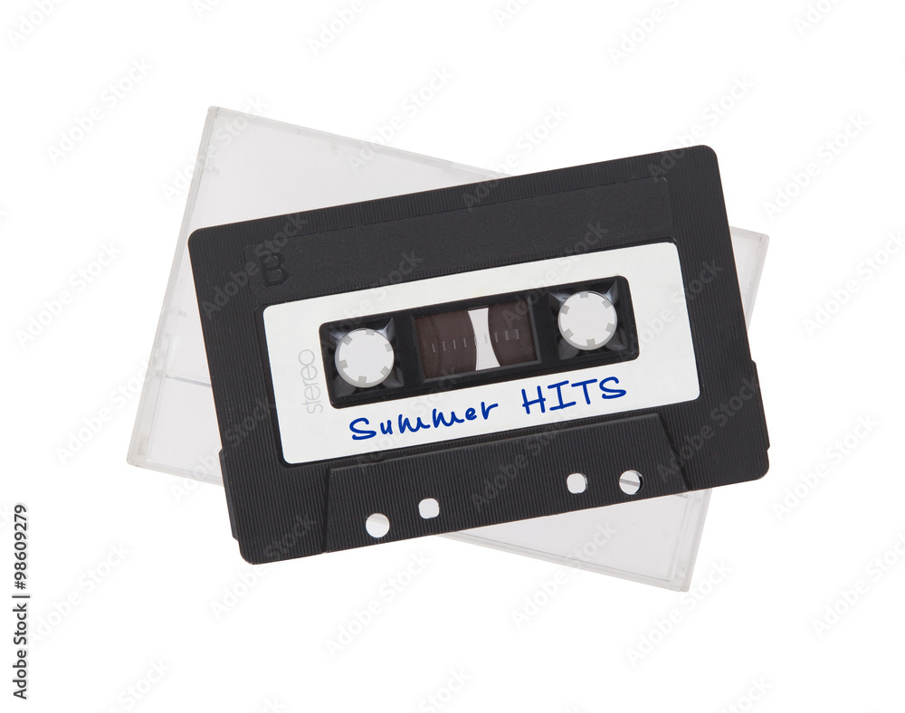 Fototapeta premium Vintage audio cassette tape, isolated on white background