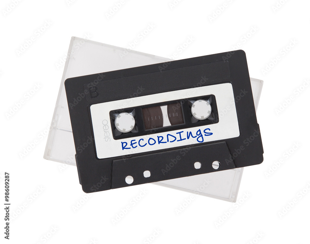 Fototapeta premium Vintage audio cassette tape, isolated on white background