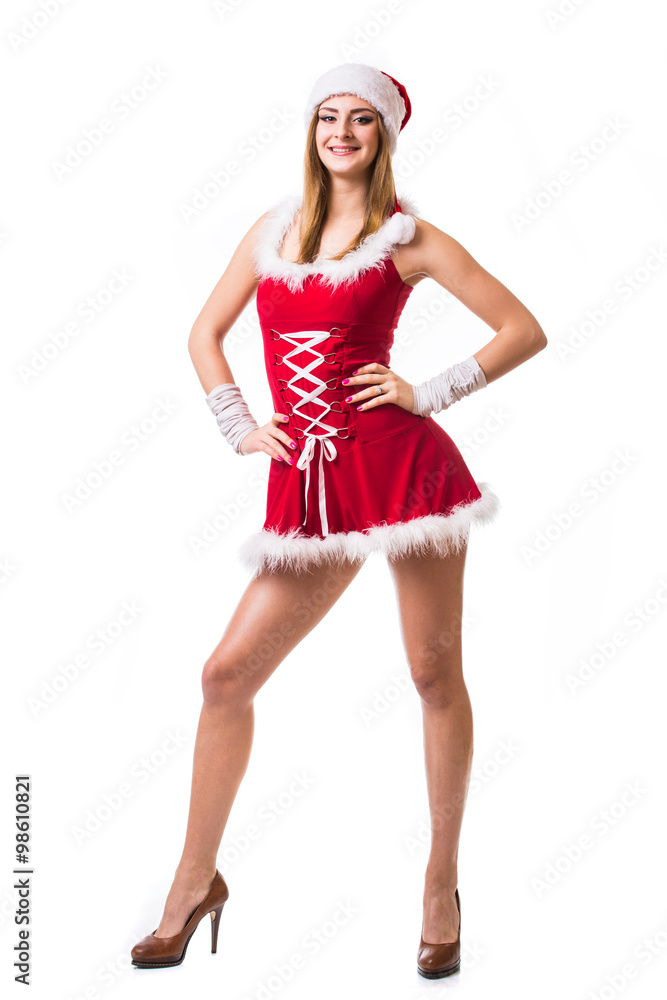 Beautiful happy woman in Santa Claus clothes Beautiful happy woman in Santa Claus clothes
