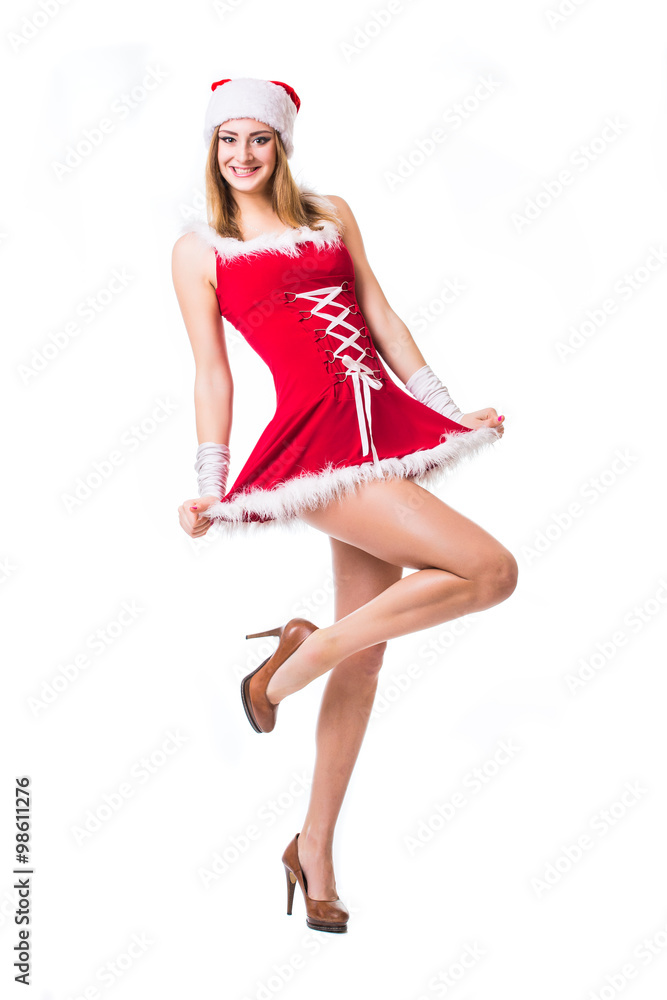 Beautiful happy woman in Santa Claus clothes Beautiful happy woman in Santa Claus clothes