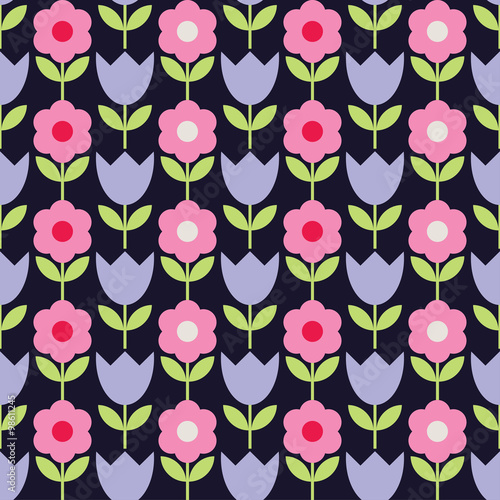 Seamless colorful vector background with decorative flowers