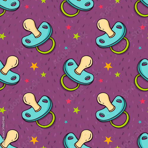 Vector seamless pattern with pacifier and stars