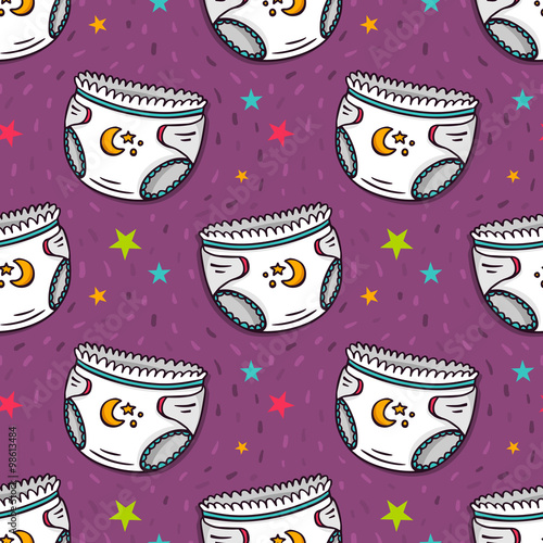 Vector seamless pattern with diapers and stars