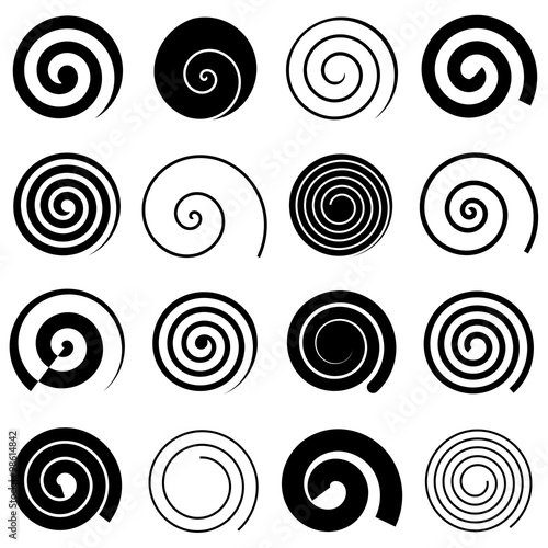 Set of simple spirals, isolated vector graphic elements