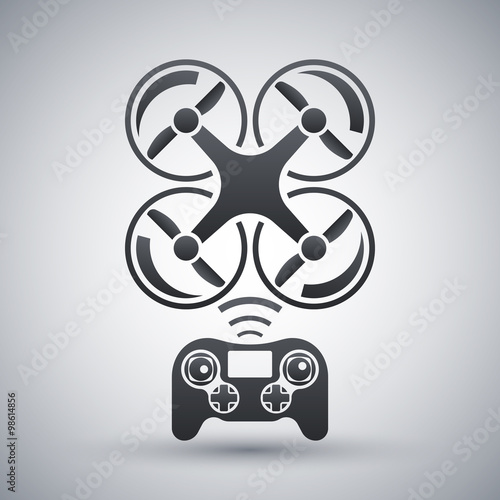 Drone with remote control icon, vector