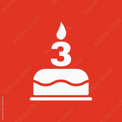 The birthday cake with candles in the form of number 3 icon. Birthday symbol. Flat