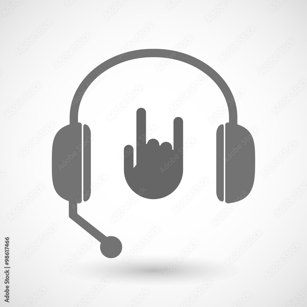 Remote assistance headset icon with a rocking hand Remote assistance headset icon with a rocking hand