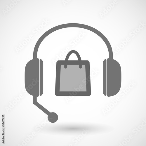 Remote assistance headset icon with a shopping bag