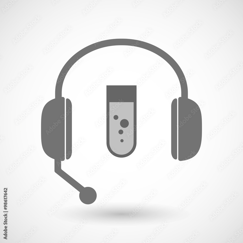 Remote assistance headset icon with a chemical test tube Remote assistance headset icon with a chemical test tube