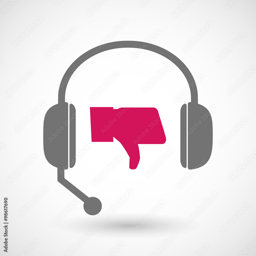 Remote assistance headset icon with a thumb down hand Remote assistance headset icon with a thumb down hand