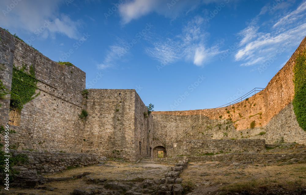 Old fortress walls and blue sky view
