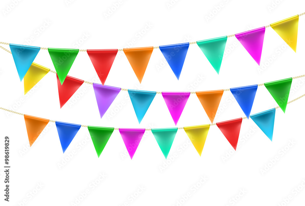 triangular bunting decoration on rope background on white. vecto triangular bunting decoration on rope background on white. vecto