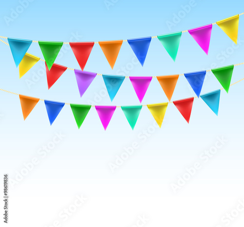 triangular bunting on rope background on blue sky. vector