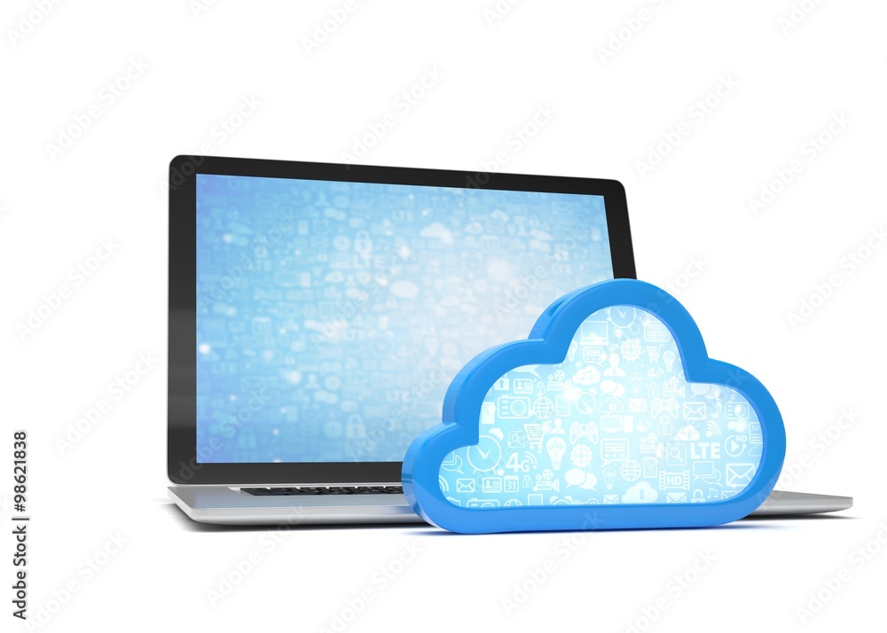Laptop with cloud computing symbol. 3d render Laptop with cloud computing symbol. 3d render