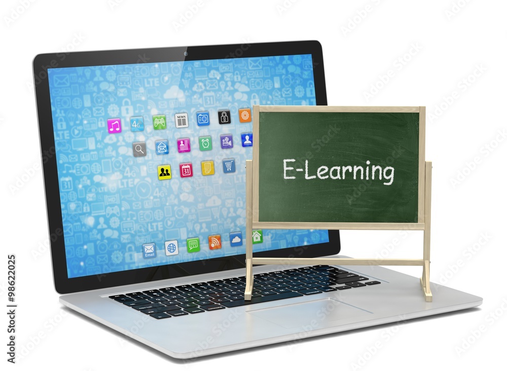 Laptop with chalkboard, e-learning, online education concept Laptop with chalkboard, e-learning, online education concept