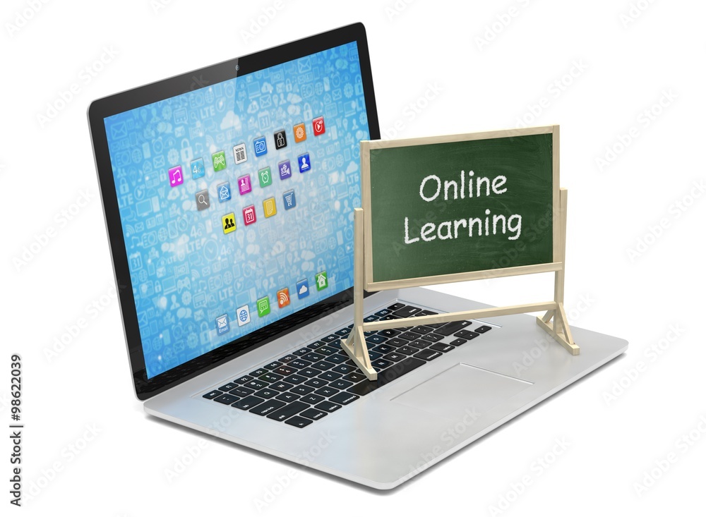 Laptop with chalkboard, online education concept Laptop with chalkboard, online education concept