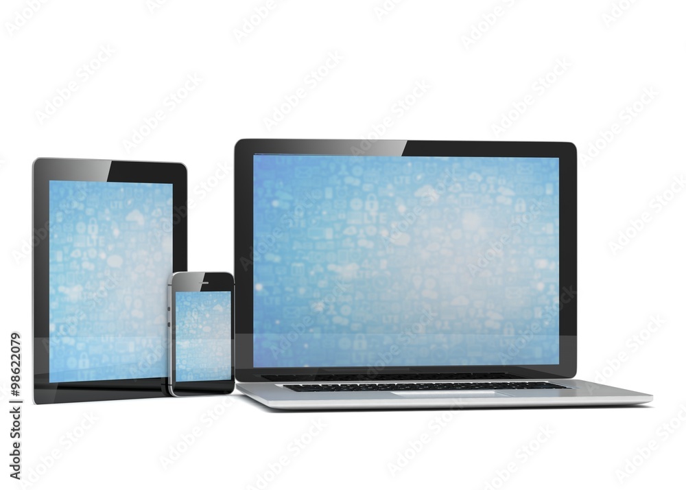 laptop, tablet, phone, on white laptop, tablet, phone, on white