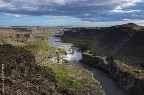 View сanyon of river and waterfall Hafragilsfoss in Iceland