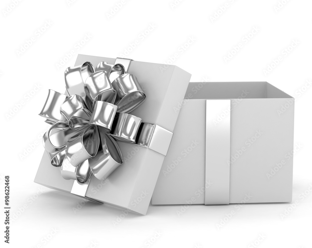 open gift box with bows isolated on white open gift box with bows isolated on white