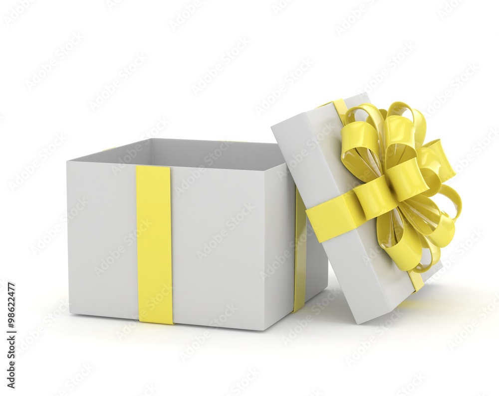 open gift box with bows isolated on white open gift box with bows isolated on white