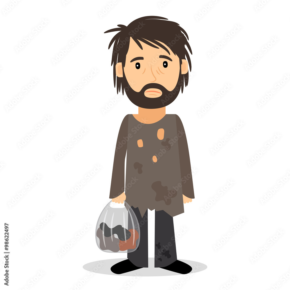Homeless. Shaggy man in dirty rags Stock Vector | Adobe Stock