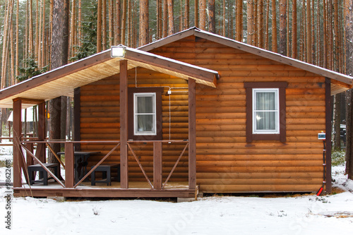 Big wooden bathhouse in winter