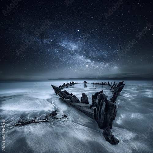 Shipwreck below the stars, Glenbeigh, County Kerry, Munster, Ireland photo