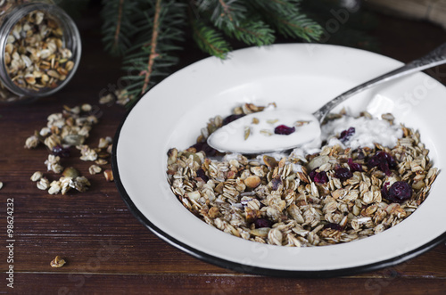 Helpful breakfast with baked granola