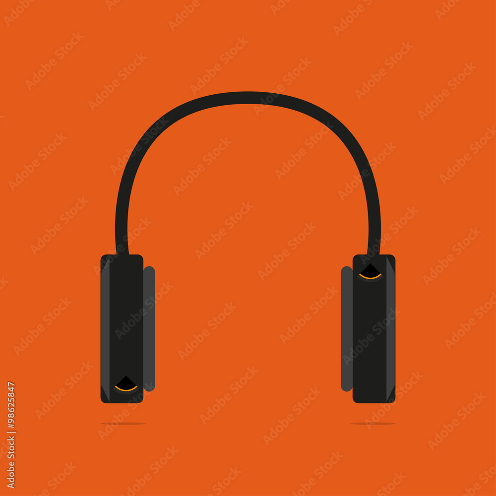 Headphones on an orange background. With shadow Headphones on an orange background. With shadow
