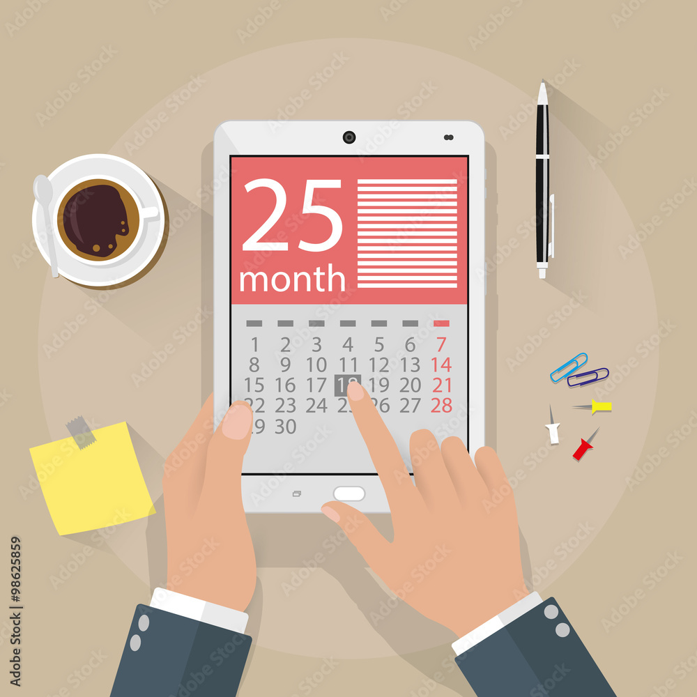 Hands with tablet pc calendar application Hands with tablet pc calendar application