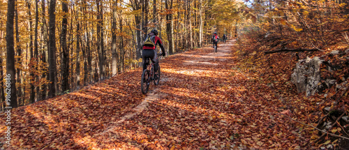 Riding bicycle through country roads in autumn