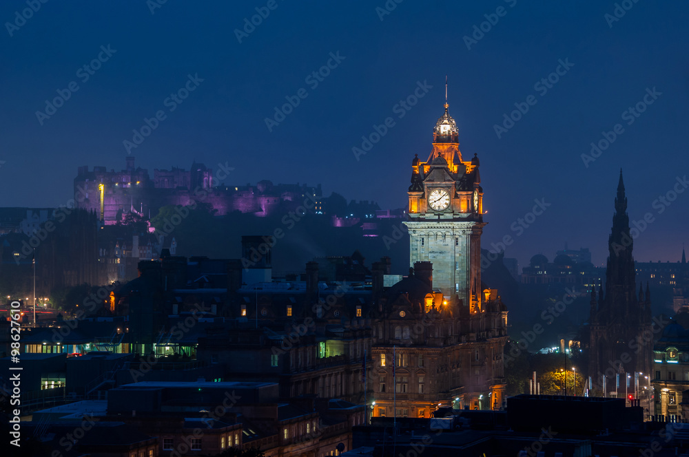 Aerial night view of Edinburgh castle