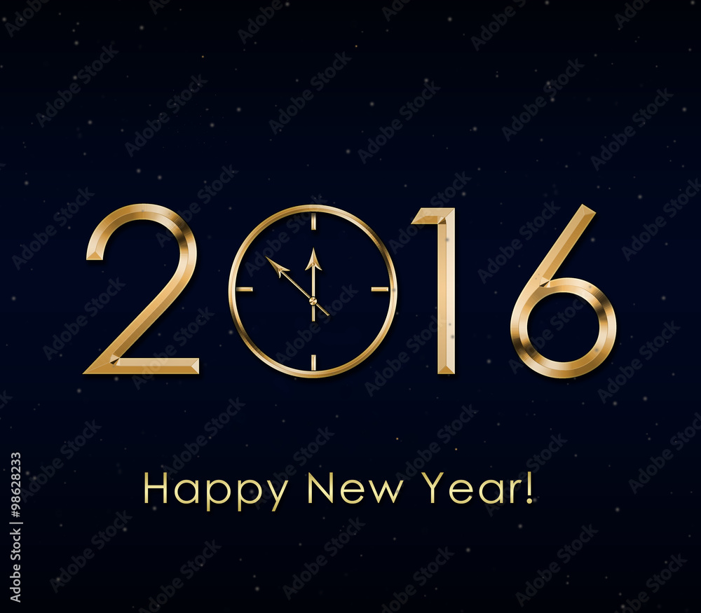 2016 Happy New Year background with gold clock 2016 Happy New Year background with gold clock