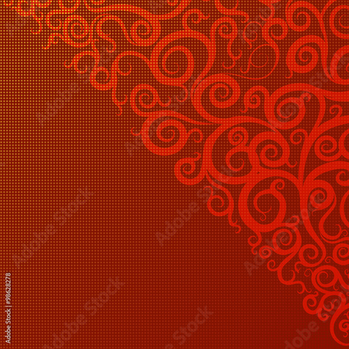 red background with swirls and patterns, corner,vector