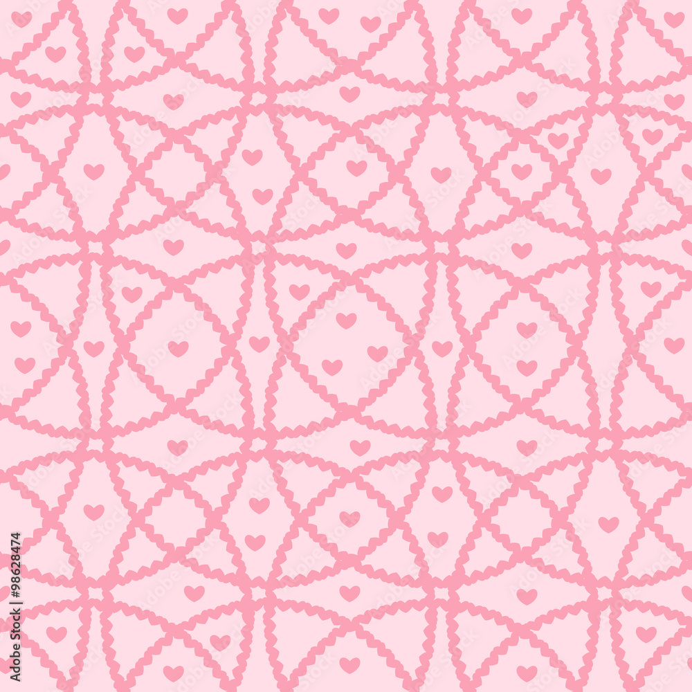 Pink seamless background of hearts and circles Pink seamless background of hearts and circles