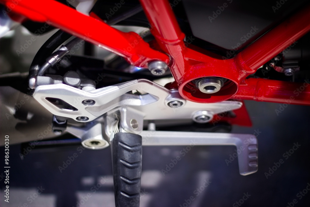 Red frame and gear motorcycle, top view