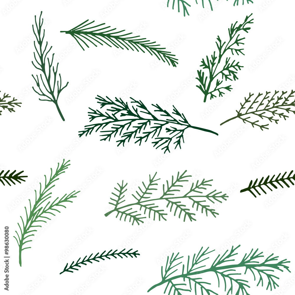 Fotografie seamless  New Year and winter pattern  background spruce twigs on a white backgr