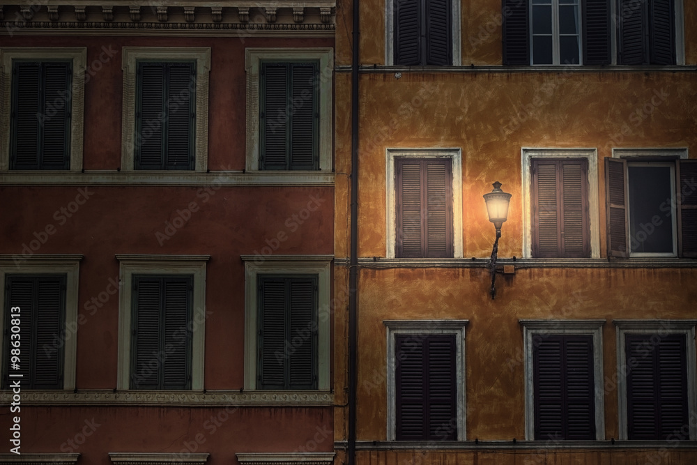 Night view of an old building in Piazza di Spagna, Rome - ITALY.