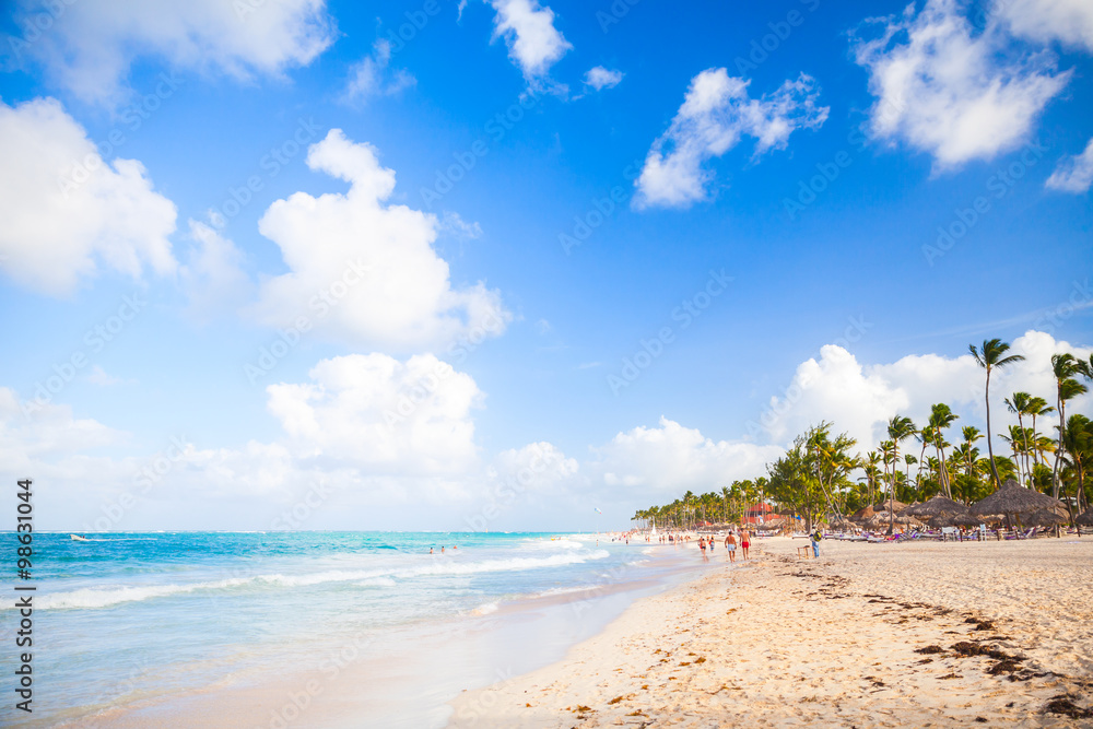 Coastal Caribbean landscape. Sandy beach view Coastal Caribbean landscape. Sandy beach view