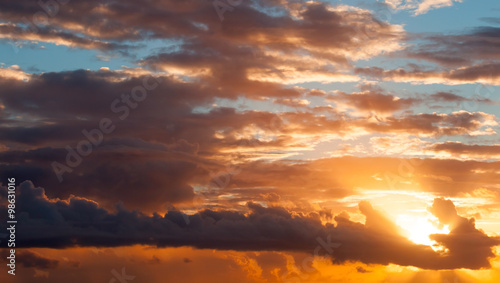 Fototapeta Naklejka Na Ścianę i Meble -  Colorful sunrise sky, red clouds and shining sun