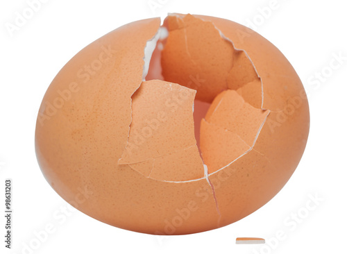 A cracked eggshell, Isolated on white background.